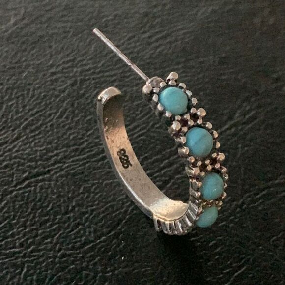Western Hopi Navajo Style Faux Turquoise & Sterling Silver 925 Hoop Earrings NEW - Picture 8 of 12